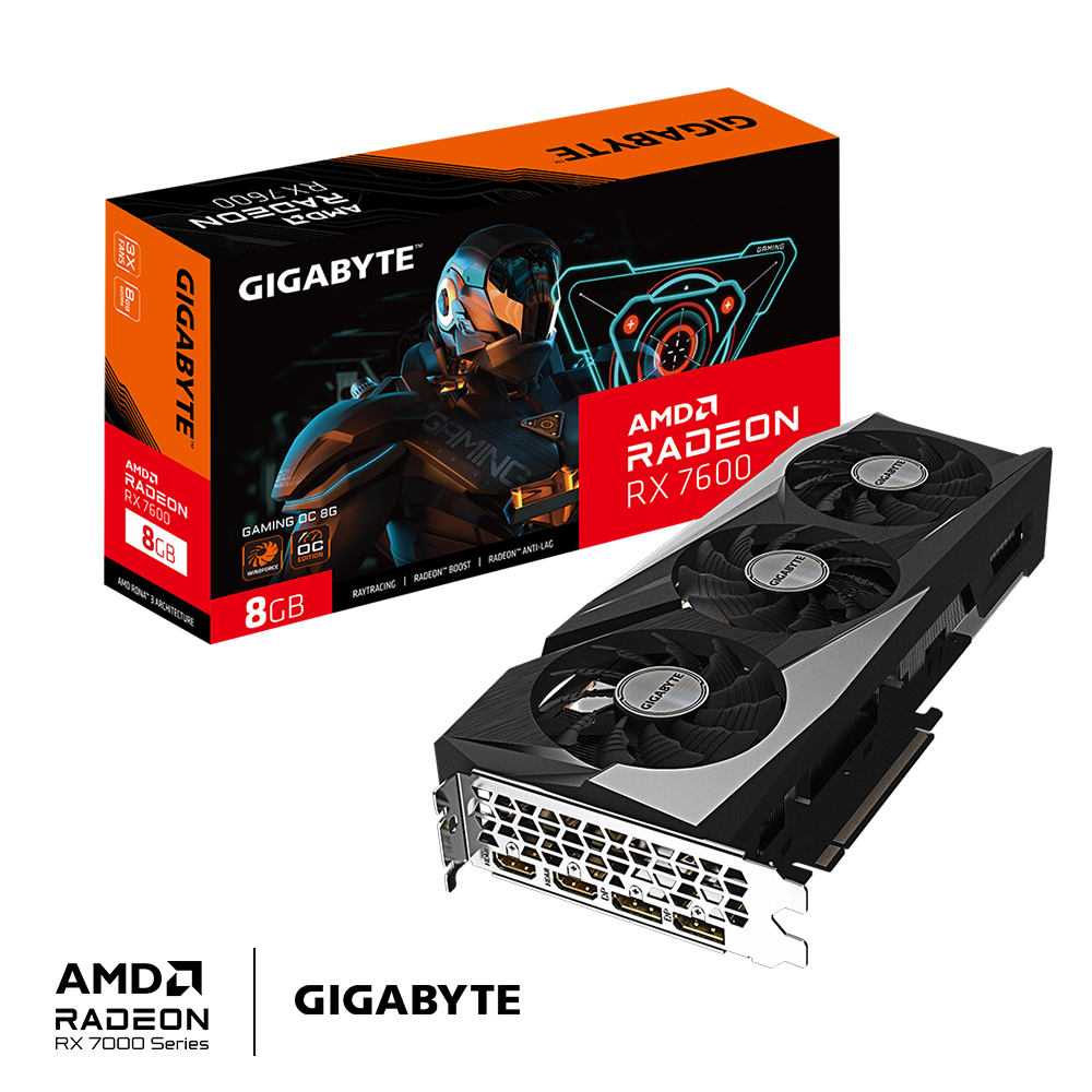VGA : GIGABYTE AMD RADEON RX 7600 WINDFORCE OC 8GB GDDR6 (GV-R76GAMING OC-8GD) #3Y