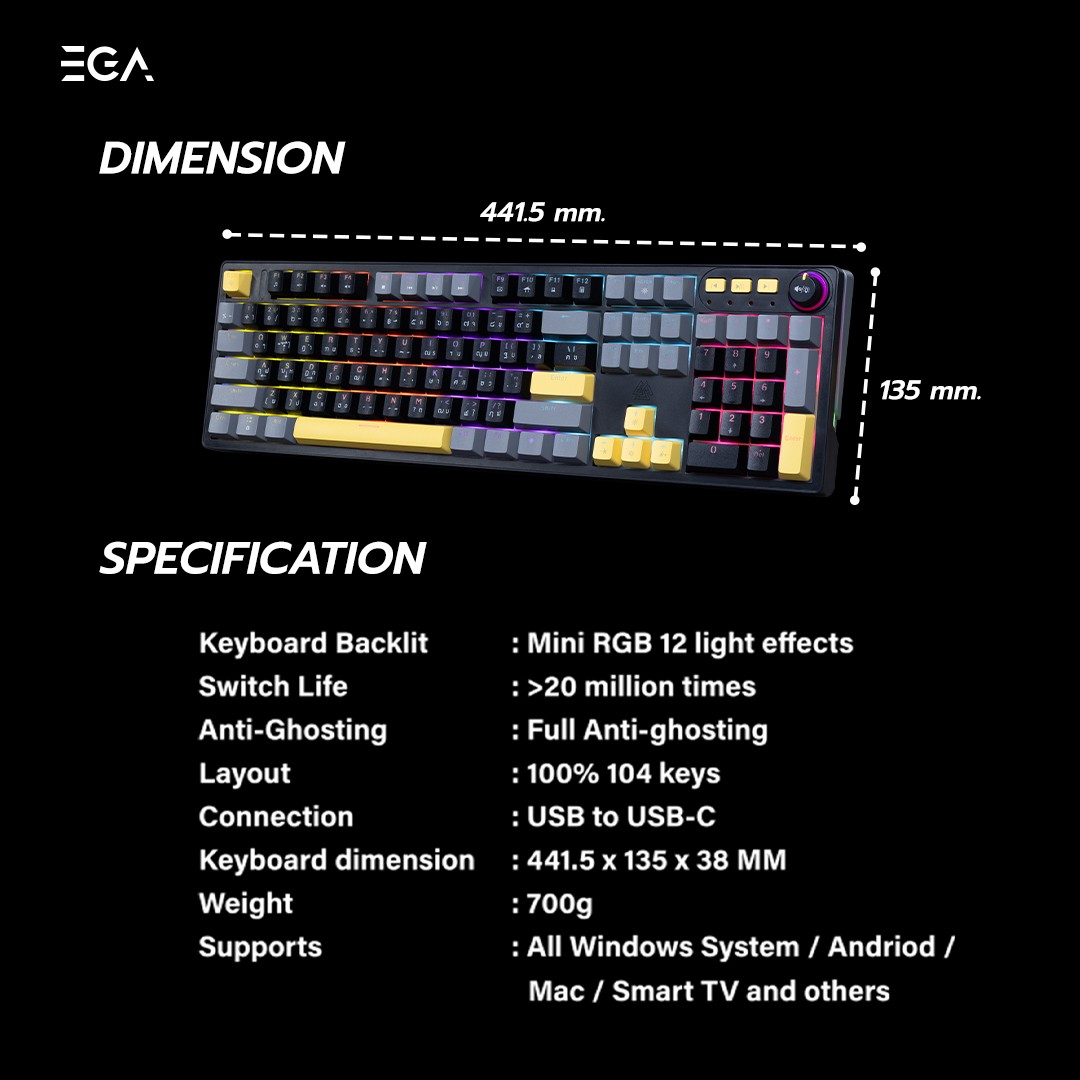 MACRO MECHANICAL KEYBOARD : EGA TYPE CMK12 (LAYOUT B)_RED SWITCH #2Y