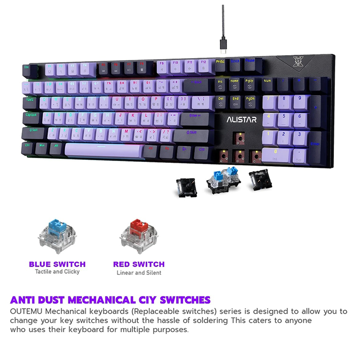 NUBWO-X ALISTAR X33 CIY ( PURPLE, BLUE SWITCH ) MECHANICAL KEYBOARD MACRO