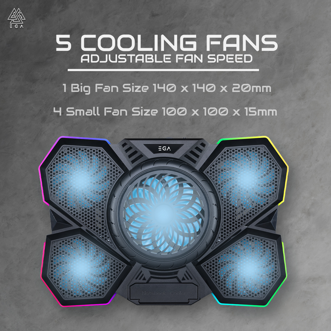 LAPTOP STAND 9-17" : EGA TYPE CP4 RGB GAMING COOLER PAD (BLACK) #2Y