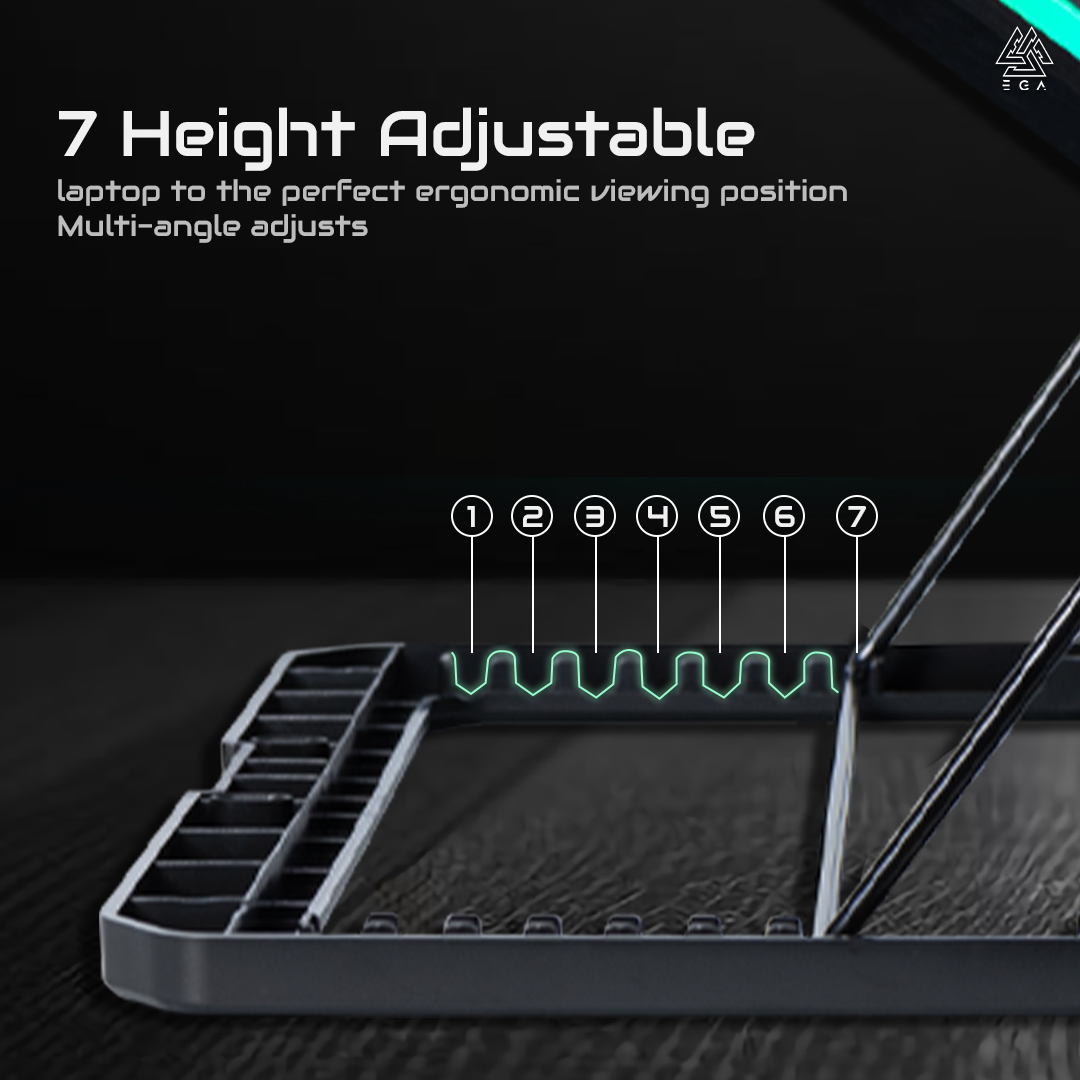LAPTOP STAND 9-17" : EGA TYPE CP4 RGB GAMING COOLER PAD (BLACK) #2Y