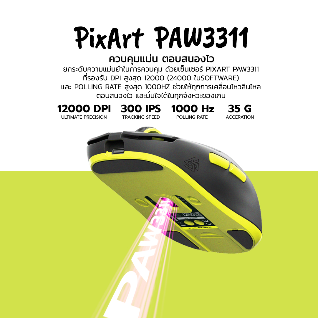 MOUSE TRI MODE : EGA TYPE GM2 PRO WITH CHARGING STATIO (WHITE/GREEN) #2Y